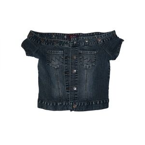 Off-Shoulder Platinum Plush Denim Crop Top